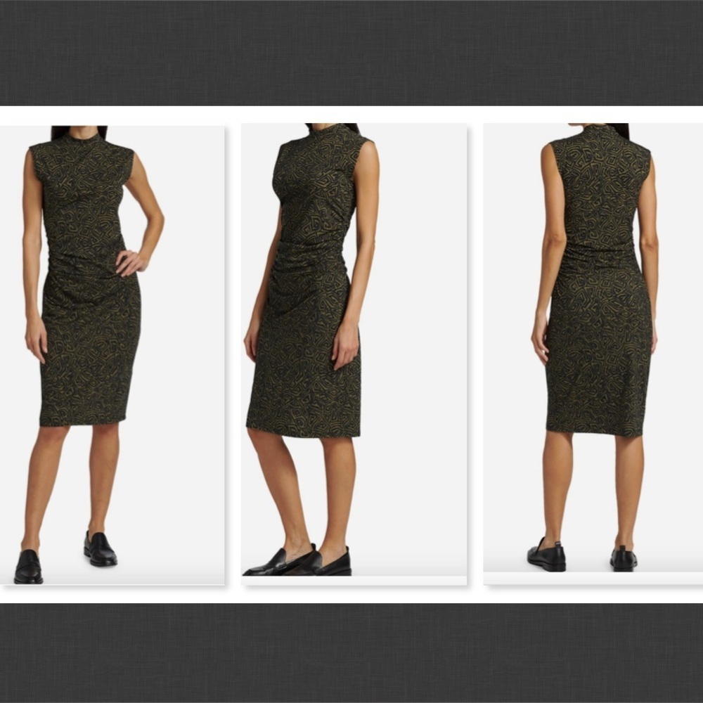 Proenza Schouler Green Black Abstract Stretch Bodycon Dress Mock Neck Size M - Picture 13 of 14